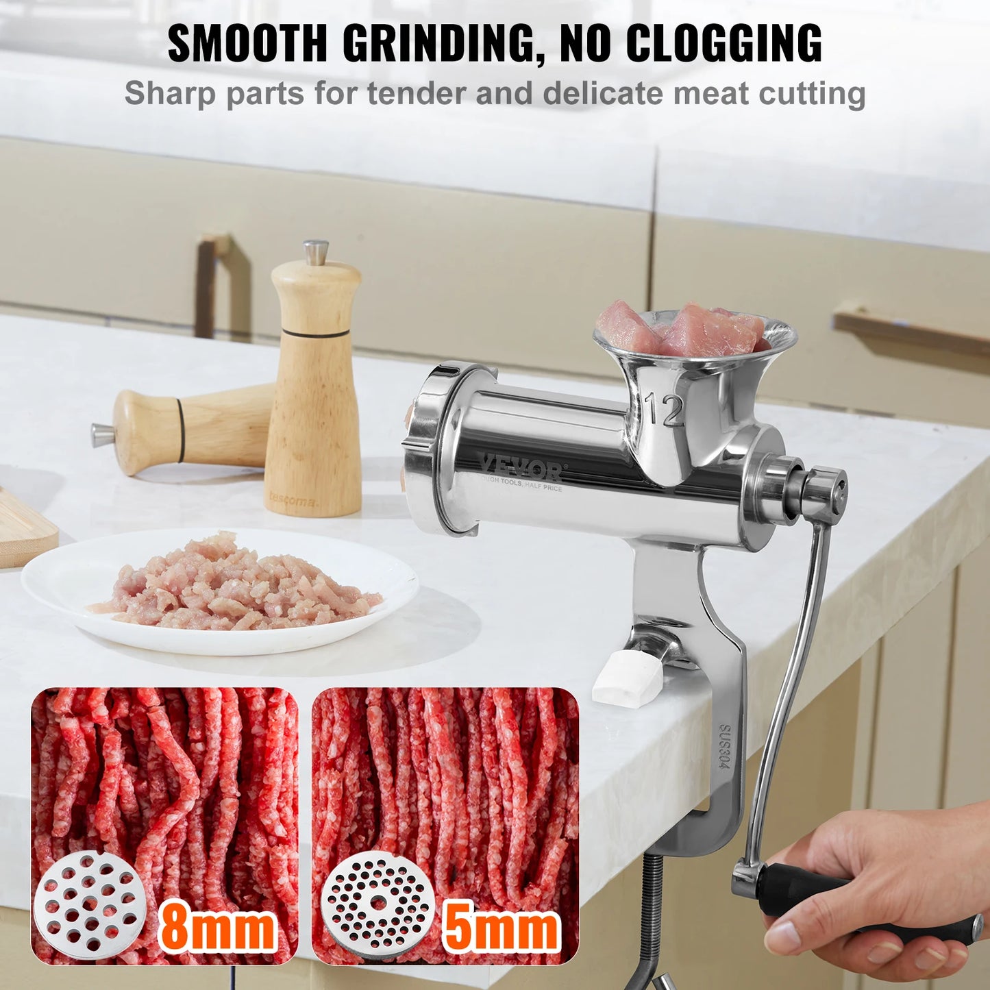 Manual Stainless Steel Meat Grinder for Home Sausage Making