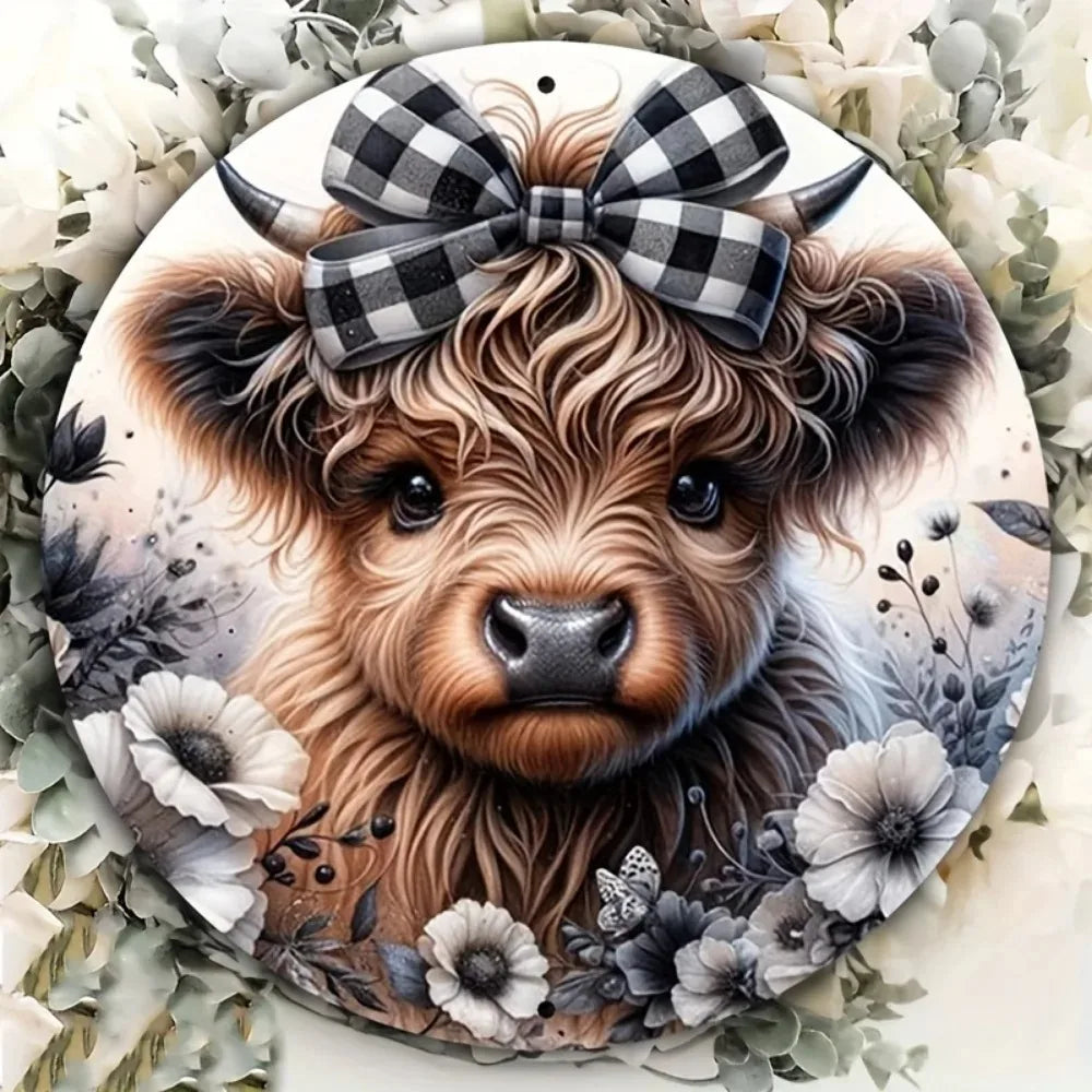 HELLOYOUNG Highland Cow Sign Premium Aluminum Wall Decor