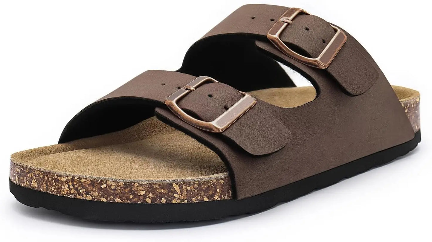 Women's Adjustable Cork Footbed Slide Sandals with Arch Support