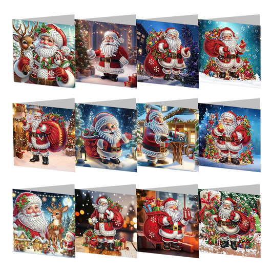 4 6 8 12PCS New 2024 Diamond Painting Greeting Cards DIY 5D Christmas Collection Festival Cards for Birthday and Christmas Gift