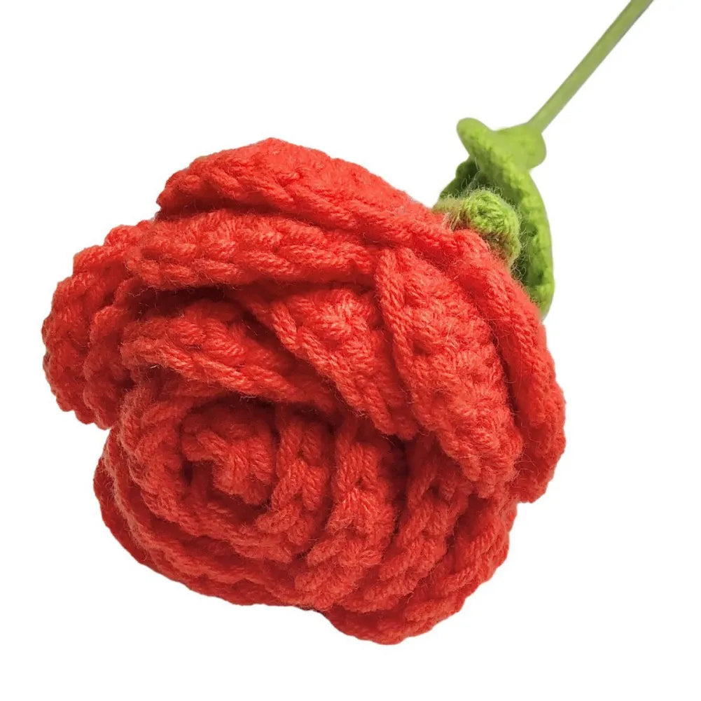 6 Pieces Multi Color DIY Knitting Rose Flower Bouquet Hand Knitted Fake Flowers Crochet Floral Arrangement