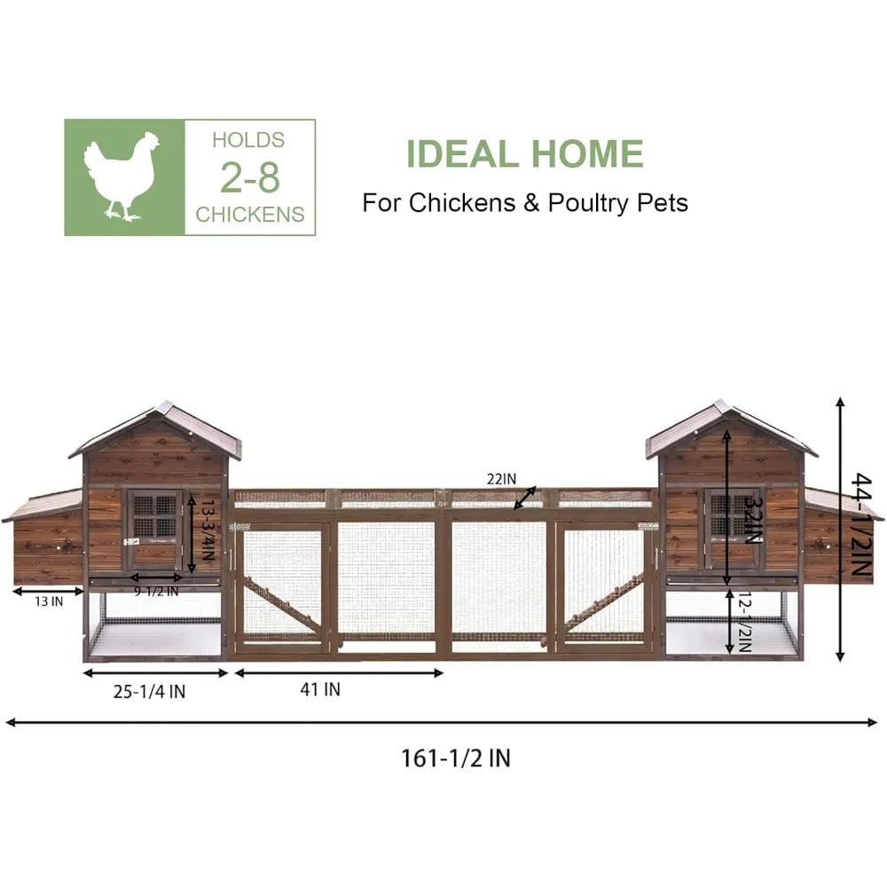 Large Wooden Chicken Coop 160 Inch Outdoor Chicken Cages and Run with Nesting Boxes for 2 to 8 Chickens Hen Run Poultry Pet House
