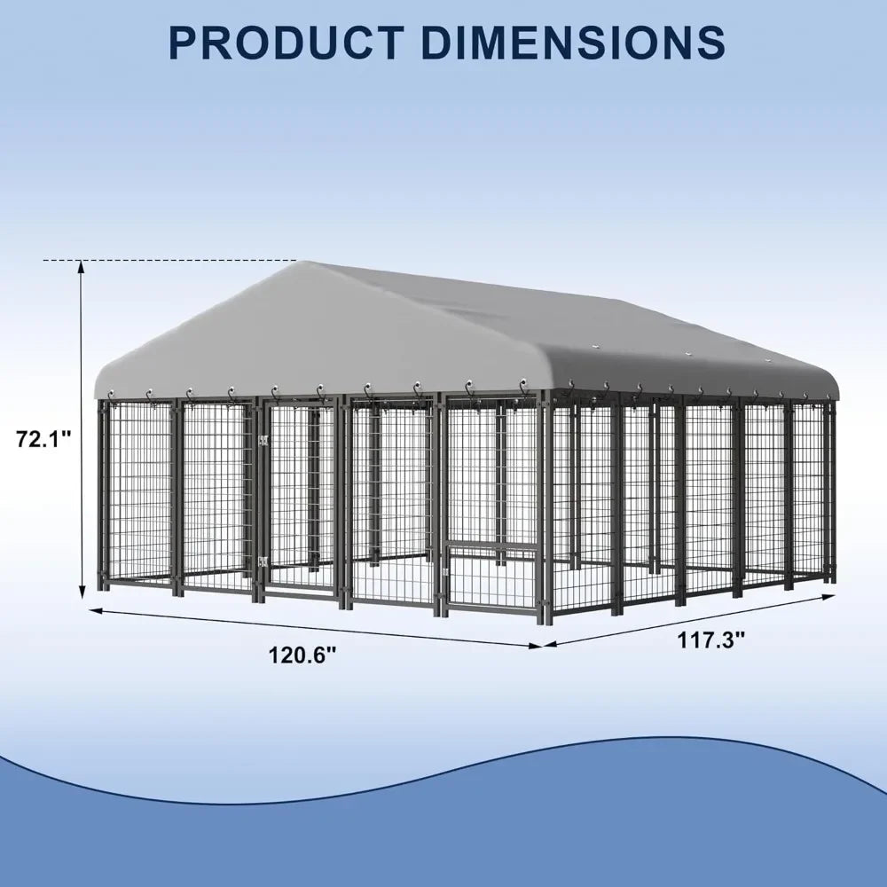 10X10FT Large Dog Kennel Outside Heavy Duty Outdoor Dog Cage with Roof and Double Lock Security Spacious Design
