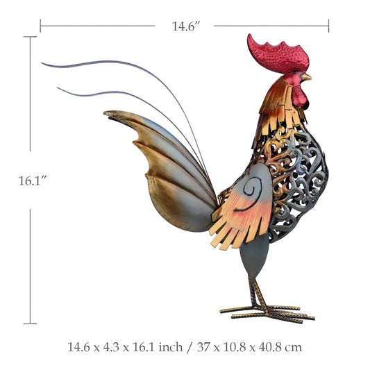 TOOARTS Metal Sculpture Carved Iron Rooster Artwork Decor