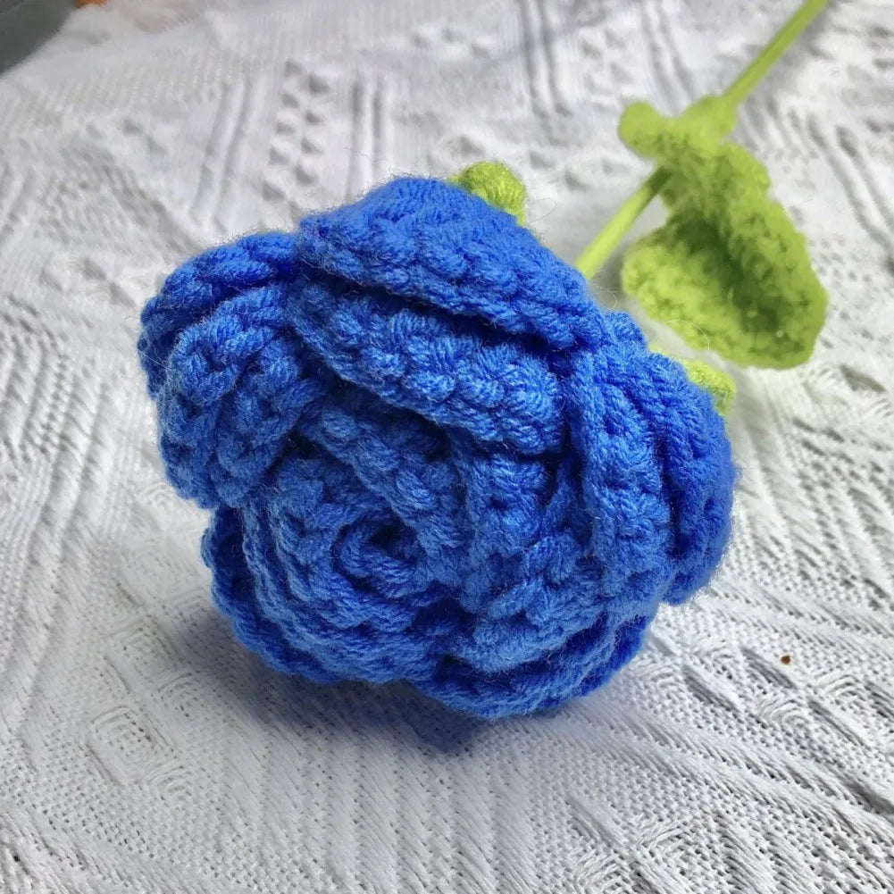 6 Pieces Multi Color DIY Knitting Rose Flower Bouquet Hand Knitted Fake Flowers Crochet Floral Arrangement