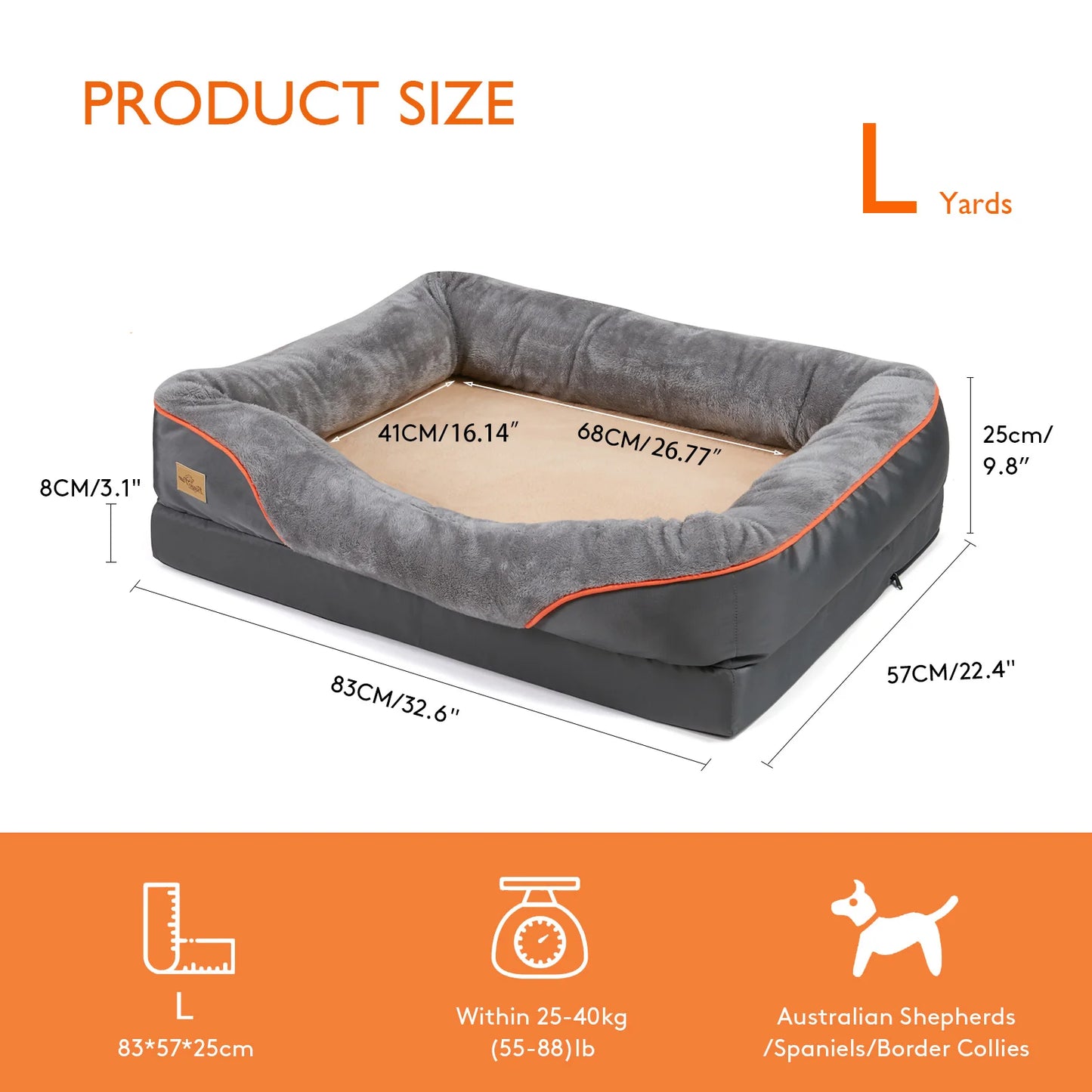 BINGOPAWCN Large Dog Bed Soft Warm Fleece Removable Cover
