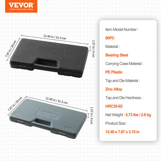 VEVOR Tap And Die Set Bearing Steel Threading Tool Kit