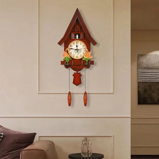Creative Wall Clock for Living Room Decor Indoor Plastic Reddish-brown